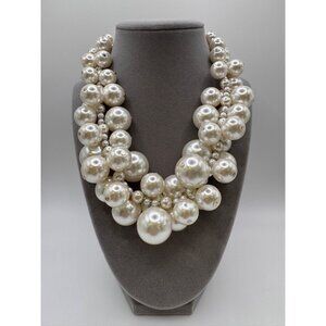 Graziano Faux Pearl Statement Necklace – Chunky Layered Acrylic Pearls